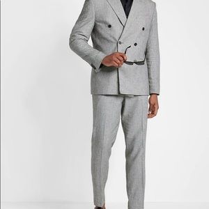 Express Slim Black & White Houndstooth Linen-Blend Suit